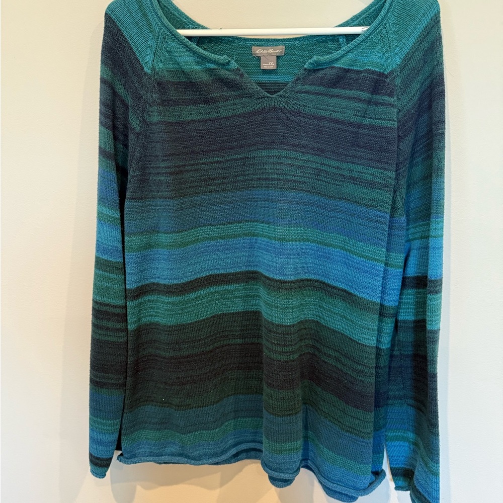 Eddie Bauer Women's V-Neck Sweater - Blue and Green